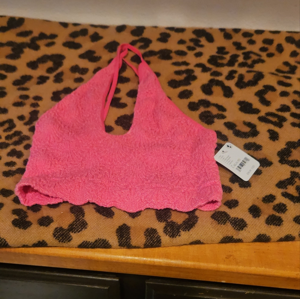 NWT Free People Intimates Pink Magic/Pink Rose Bralette Cross Back Straps L/XL